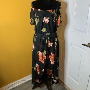 Flowy off the shoulder floral sheer shirt